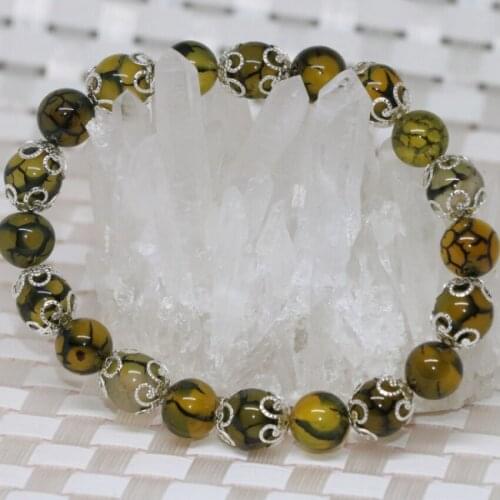 Bohemia style new fashion natural yellow dragon veins elegant strand bracelet for women 8mm stone beads jewelry 7.5inch B2040