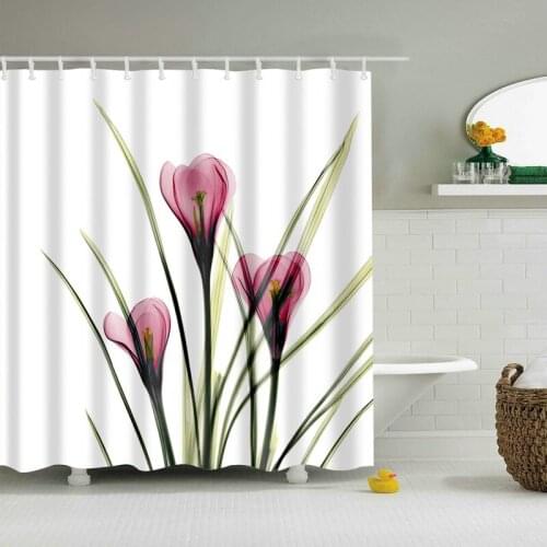 Cherry Pink Flowers Shower Curtain Set with 12 Hooks Natural Plants Bathroom Decoration Washable Polyester Fabric