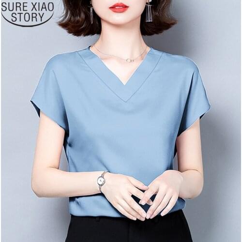 Blusas Short Sleeve Blouse Women Fashion Plus Size Tops Solid Colors Silk Woman Shirts Korean Chic Office Lady Clothing 10297