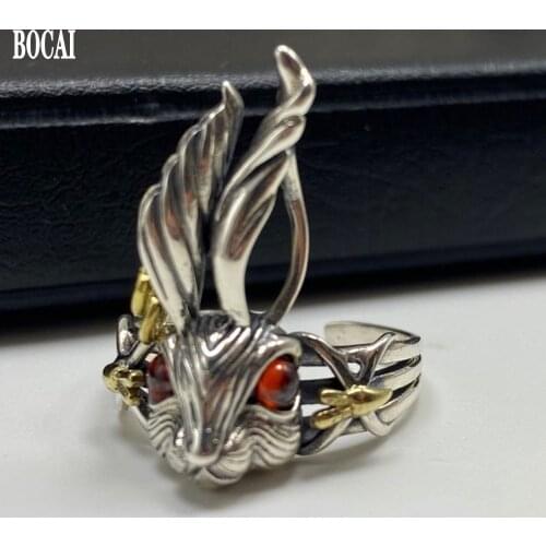 BOCAI New real s925 sterling silver handmade rabbit carrot, woman ring adjustable opening personalized creative couple gift