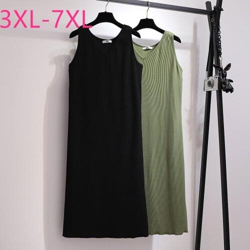 2021 summer plus size long sweater dress for women large loose casual sleeveless V neck knit vest dresses black 4XL 5XL 6XL 7XL