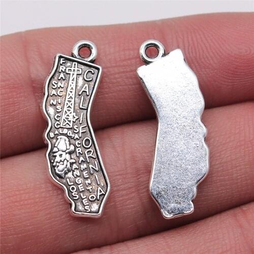10pcs Antique Silver Color 15x28mm California State Map Charms Pendant For Jewelry Making Diy Jewelry Findings