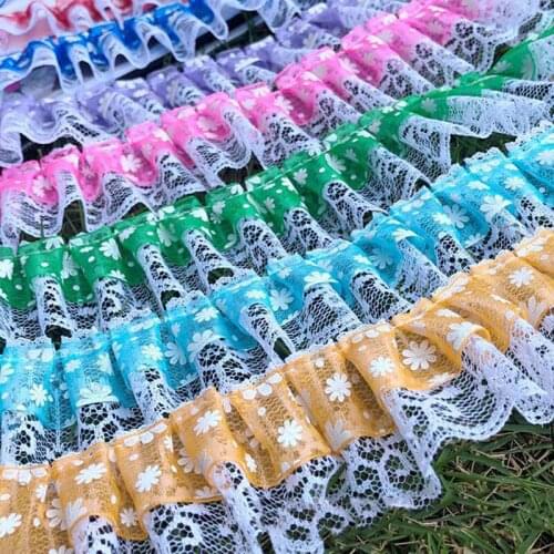 2 meters Flower Printed Gauze Lace Wrinkled Ribbon DIY Curtains Clothing Decoration Accessories Toy Doll Dress Materials