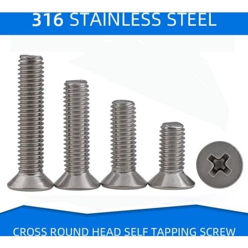 316 Stainless Steel Screw Bolt Phillips Countersunk Flat Head and End Screws Metric Machine Screw Bolt M1.6 M2 M2.5 M3 M4