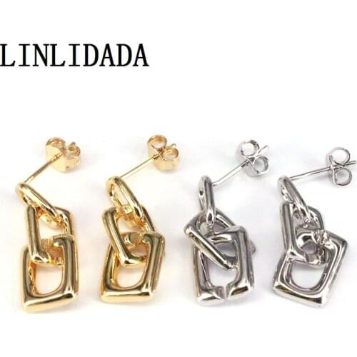 5Pairs Vintage Geometric Metal Chunky Chain Link Earrings For Women Gold Hollow Square Drop Earring Elegant 2021 Jewelry