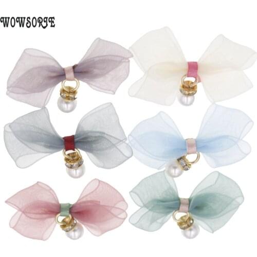 5cm baby Mesh DIY Bow with Pearl Lovely Flower Accessory Without headband No Clips Children Girls Hair Accessories 20pcs/lot