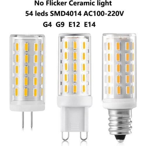 No Flicker 5W Led Ceramic bulb mini corn lamp G9 G4 E12 E14 AC220V 110V 54leds SMD4014 Energy Saving Replace Halogen Lamp 5pcs