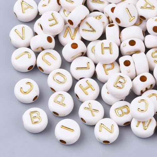 500g Plating Acrylic Beads Loose Spacer Charms Flat Round for Name Bracelets Jewelry DIY Making Alphabet Heart 7x4mm