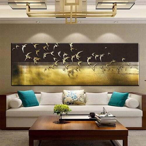 Abstract Landscape Canvas Painting Golden Bird Art Posters and Prints Print Mural Pictures Living Room Home Wall Decor Cuadros