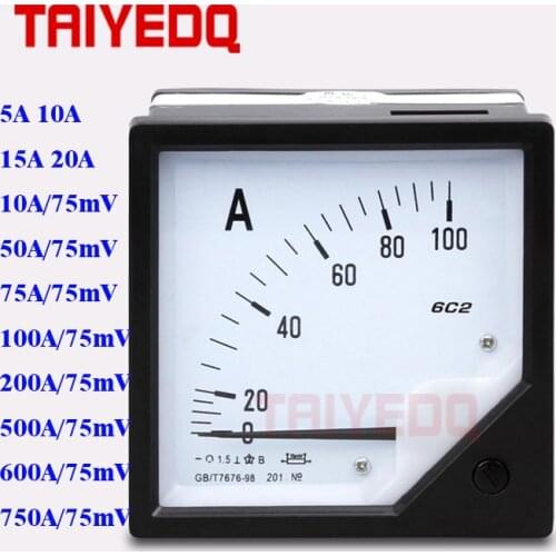 DC Meter 6C2 Analog Panel Ammeter AMP Ampere Current Meter Gauge 6C2-A Amperemeter 30A 50A 75A 100A 200A 500A 750A 75mV