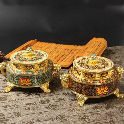 Zinc Alloy Incense Burner Chinese Buddha Incense Holder Lotus Flower Sandalwood Censer for Home Office Teahouse Use Home Decor