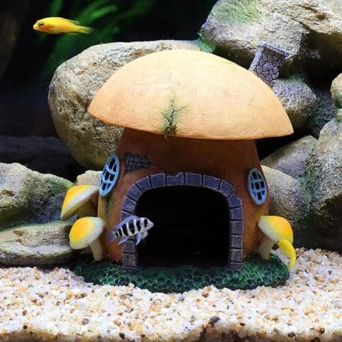 Harmless Practical Aquarium Mushroom House Handicrafts Long-lasting Shelter House Model Vivid for Home Decor