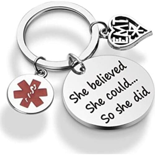 EMT Graduation Gifts Emergency Medical Technician Keychain She Believed She Could So She Did Paramedic Gifts EMT Charms Keychain