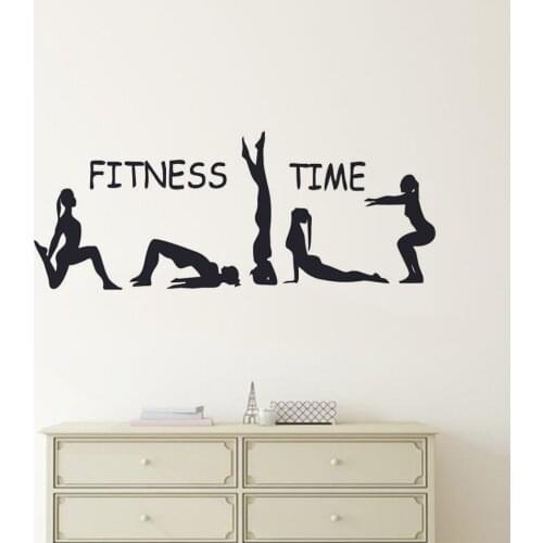 Gymnast Girls Wall Decal Fitness Club Decor Fitness Time Quote Wall Decor Sticker Sports Yoga Girl Wallpaper Vinyl Art AZ068