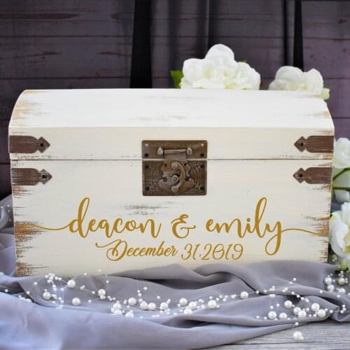 Classic Wedding Custom Name Date Card Box Stickers Personalized Vinyl Wedding Advice Box Decals Couples Decoration Poster HJ167
