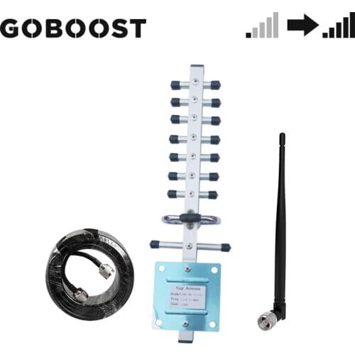 GOBOOST Accessory Kit 2g 3g 4g Outdoor Yagi Antenna Indoor Whip Antenna With 10M Coaxial Cable For Cell Phone Signal Repeater