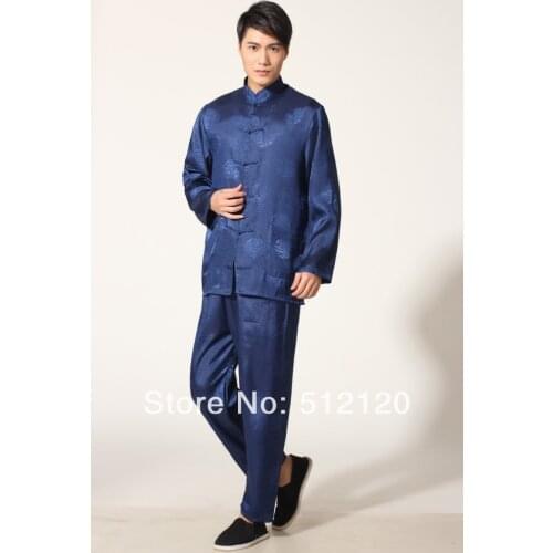 Shanghai Story Spring Tai chi suit for Men kung fu suit tradition kungfu clothing Martial Art Jacket Pants Set Blue color