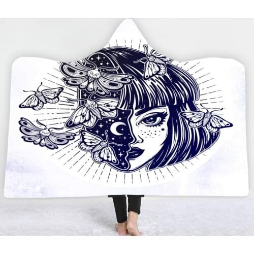 Beautiful Girls Hooded Blanket Mysterious Woman Throw Blanket Nap Office Fleece Blanket Picnic Travel Home Wearable Blanket
