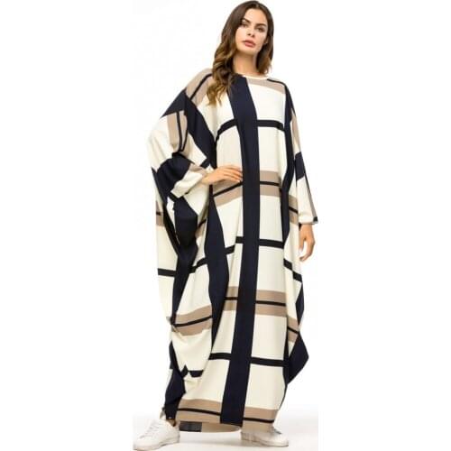 Muslim Ladies Long Skirt Middle Eastern Ethnic Style Patchwork Baggy Dress With Bat Sleeve Summer New Casual Arab Turkish Robe