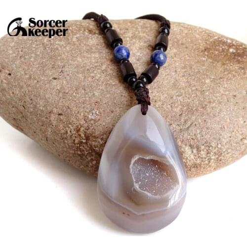 Real Natural Stone Polished Agates Geode Quartz Crystal Cluster Treasure Bowl Specimen Pendant Necklace For Jewelry Making BD951