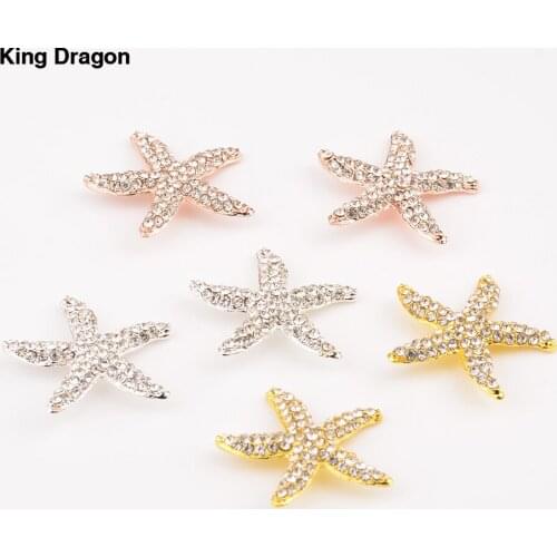 New Arrival Rhinestone Starfish Button Used On Decoration 32MM 20PCS/Lot Three Colors Shank Back KD621