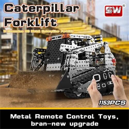 New RC Car 2.4G 10CH 1153Pcs Stainless Steel Building Blocks DIY RC Control Crawler Forklift Model RC Toys For Children Gifts