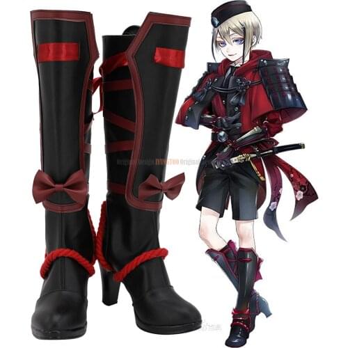 Hyuuga Masamune Shoes Cosplay Touken Ranbu Hyuuga Masamune Cosplay Boots High Heel Black Shoes Custom Made