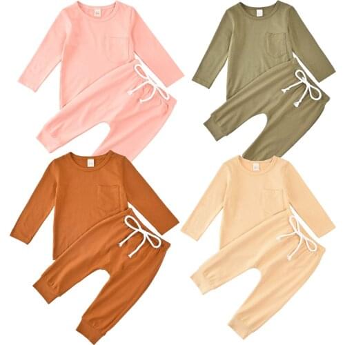 2021 Newborn Toddler Baby Boys Girls Clothes Set Long Sleeve Solid Autumn Spring Tops Pants Casual Suit 0-24M