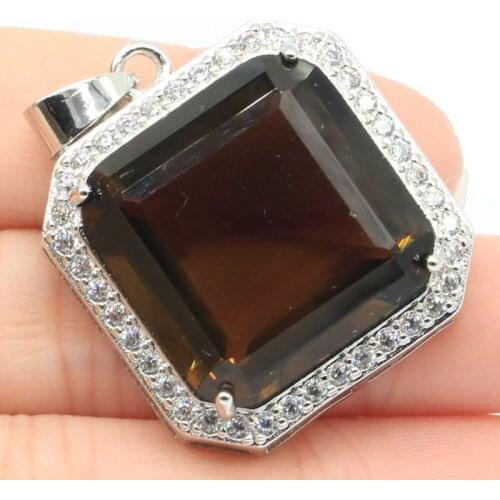 39x24mm Deluxe Big Oval Gemstone Created Smoky Topaz Violet Tanzanite CZ Gift Womans Engagement Silver Pendant