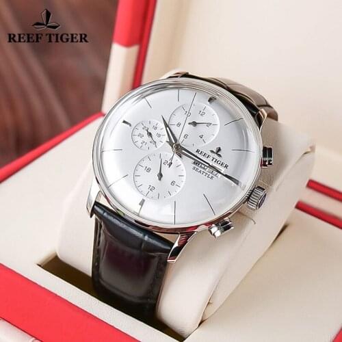 Reef Tiger/RT Top Luxury Fashion Watch Multi Function Men Watch Genuine Leather Ultra Thin Automatic Mechanical Watches