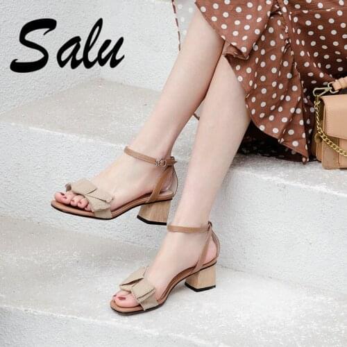 Salu New 2020 Basic Sandals Adult Genuine Leather Casual Office Shoes Solid Buckle Strap Classics Fashion Sexy Sandals