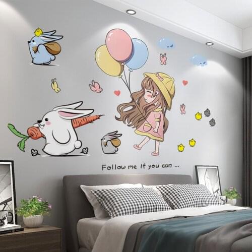 [SHIJUEHEZI] Cartoon Rabbits Animals Wall Stickers DIY Girl Balloons Wall Decals for Kids Bedroom Baby Room Home Decoration