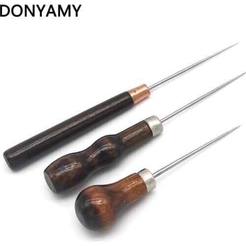 DONYAMY 1Set Sewing Tools Wooden Handle DIY Leather Tent Sewing Awl Pin Punch Hole Repair Tool Hand Stitcher Leathercraft Needle