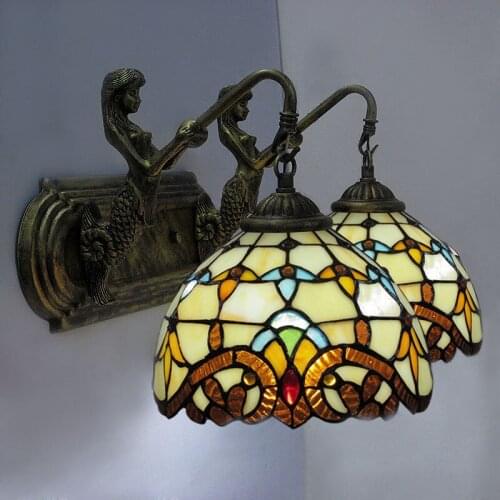 Mediterranean restaurant lights balcony Wall Lamp room bedroom den KTV Bar Hotel LED wall lighting color glass wall sconce DF47