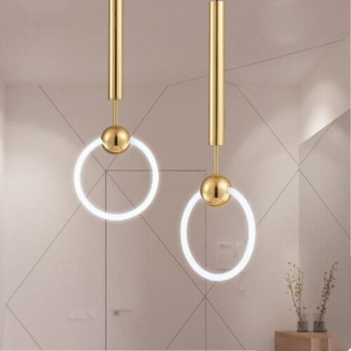 Nordic Art Led Loop Light Creative Concise Style Dining Room Pendant Lamp Gold Ring Cafe Restaurant Decoration Lamp