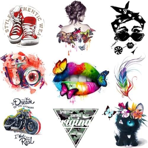 Butterfly/ Sexy Lips Stickers ThermoTransfer For Clothing Iron On Transfers For Clothes Washable Diy T-shirt Sweater Applique