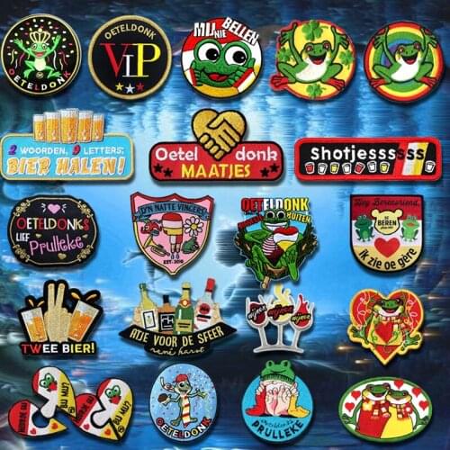 Vastenavond Iron on Patches Oeteldonk Emblem Club Frog Carnival for Netherland Patches for Clothing Stripes Stickers For Decor