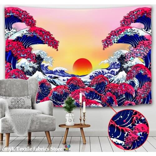 Japan Tapestry Wall Hanging Great Wave Kanagawa Wall Tapestry with Art Nature Home Decorations for Living Bedroom Dorm Decor