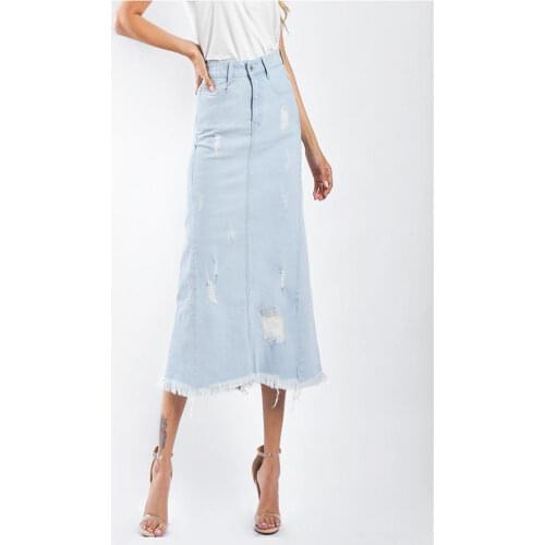 2019 Womens Long Denim Skrits A-Word Ripped Jeans Long Skits Female Womens Sexy Spring And Summer Maxi Skirt Saias S/3Xl J2761