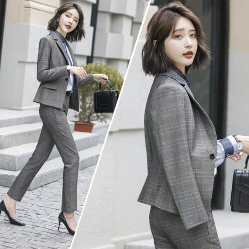 Ladies suit autumn and winter new casual plaid long-sleeved suit fashion elastic waist pants set two-piece temperament women