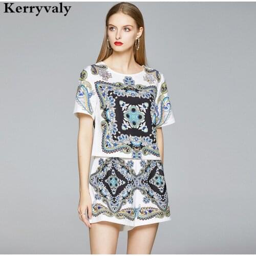 New Casual Fashion Summer Careful Machine Short Sleeve Shirt Women Tops + High Waist Shorts Two-Piece Set K5553