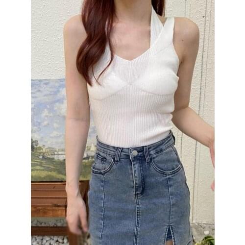 Sexy Halter backless Slim Female Solid Color Crop Top Camisole Sexy Bar party Camisole Summer Wireless Bralette Crochet Top