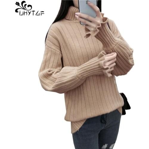 UHYTGF On sale Autumn winter Women Knitted Turtleneck Sweater Casual Soft Jumper Fashion Slim Plus size Elasticity Pullover X617