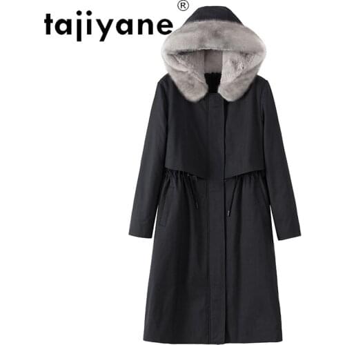 Winter Women Coat Real Mink Fur Collar Hooded Jacket Woman Natural Rex Rabbit Lining Jackets Female Mujer Parkas TN623