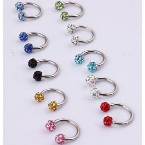 1Piece 1.2x8x3mm tragus Earring Stainless Steel Crystal Ball Horseshoe Ring Body Piercing Jewelry Circular Barbell Nose Ring