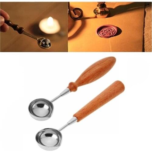 1PC Anti-Hot Sealing Wax Spoon Vintage Wood Handle Sealing Stamp Wax Melting Spoon for Scrapbooking Sealing Wax Spoon Stamps
