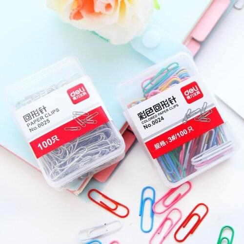 100 pcs/boxDeli Paper clip cute stationery student shaped colorful metal shape bookmark size number paper clip
