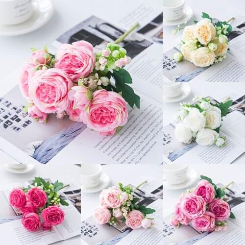 12 Color Silk Peony Artificial Flowers Rose Wedding Home DIY Decor Party Big Bouquet Foam Accessories Craft Fake Flower Gifts