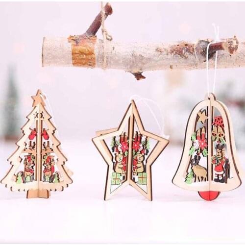 3pcs/lot Christmas Tree Ornaments Hanging Xmas Tree Home Party Decor 3D Pendants High Quality Wooden Pendant Decoration Supplies