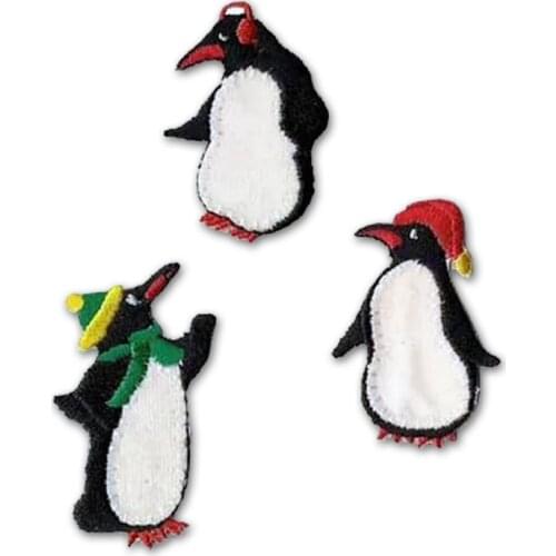 3pcs Cute Christmas Penguins Iron on Patch for Clothing Embroidered Christmas Applique Free Shipping